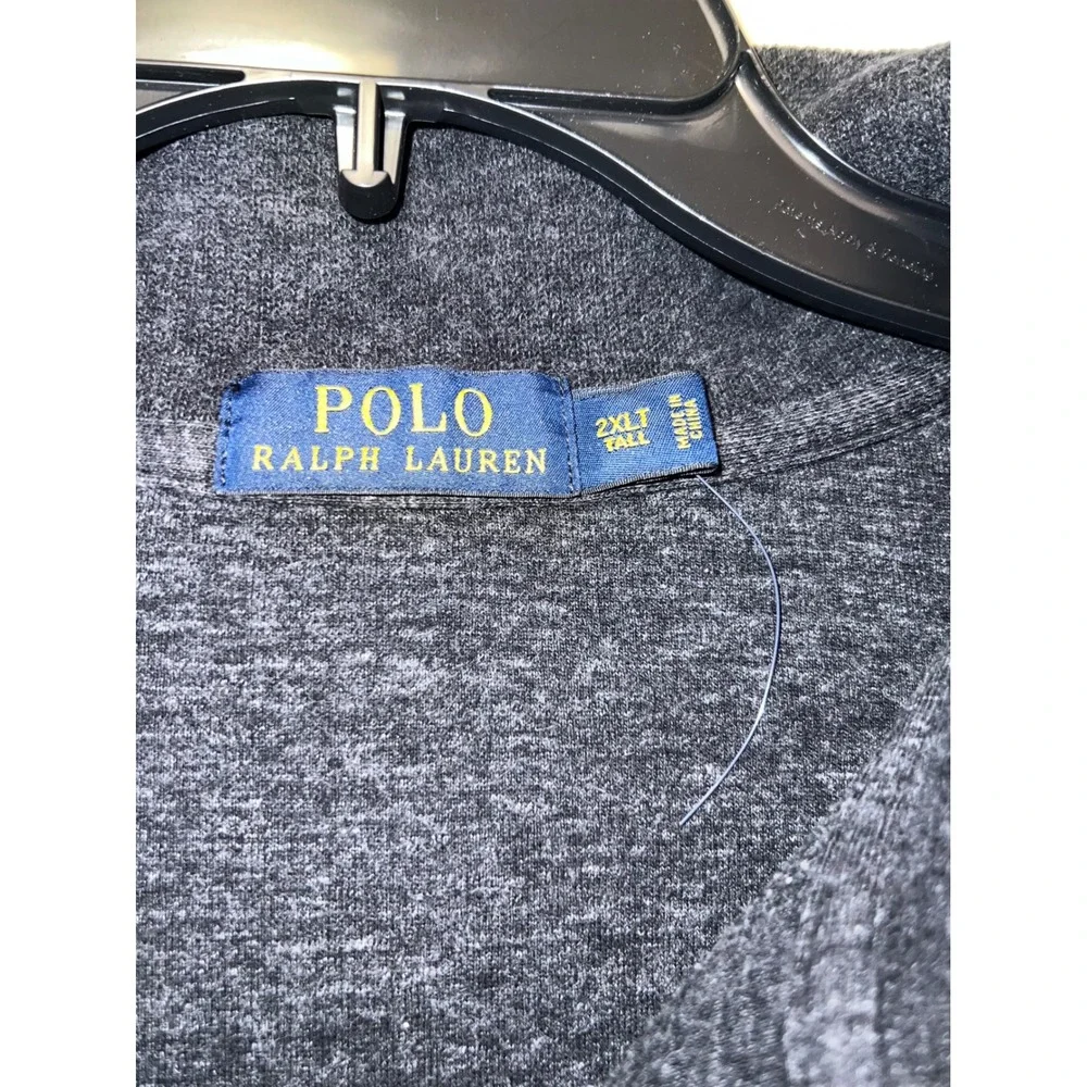 Polo Ralph Lauren Mens 2XLT Charcoal Gray Heather Cotton Quarter Zip Pullover